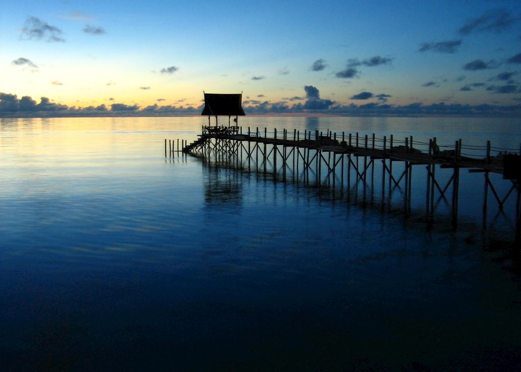 Pier at sunrise, Kapalai Island, Malaysian Borneo