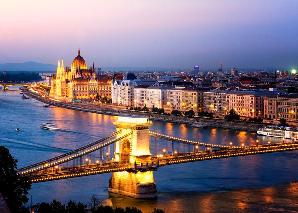 Budapest and the Chain Bridge at sunset