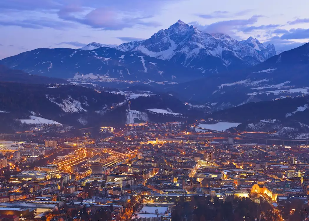 Innsbruck at the base of the Alps