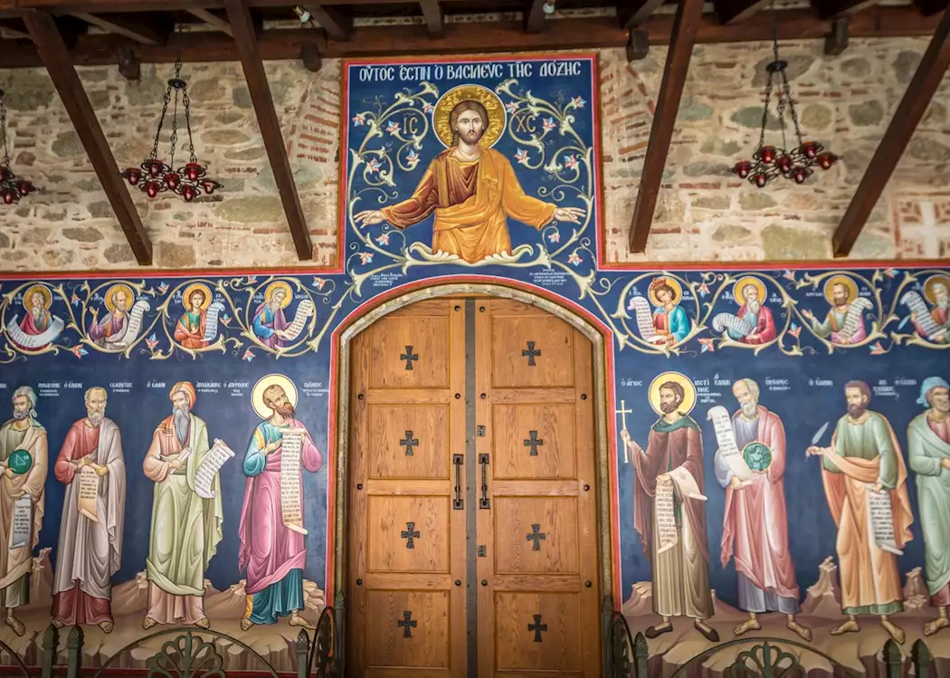 Frescos inside the monastery, Meteora