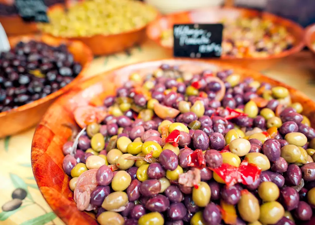Olives for sale at market, France