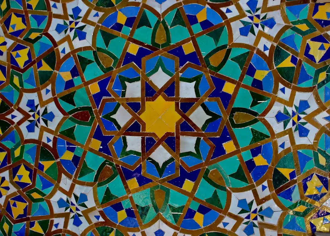 The intricate mosaics featured at the Hassan II Mosque 