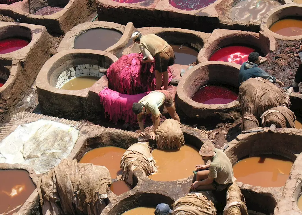 Local men working at the Tannery in Fez