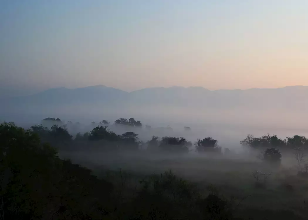 Misty mountain scenery in the Golden Triangle