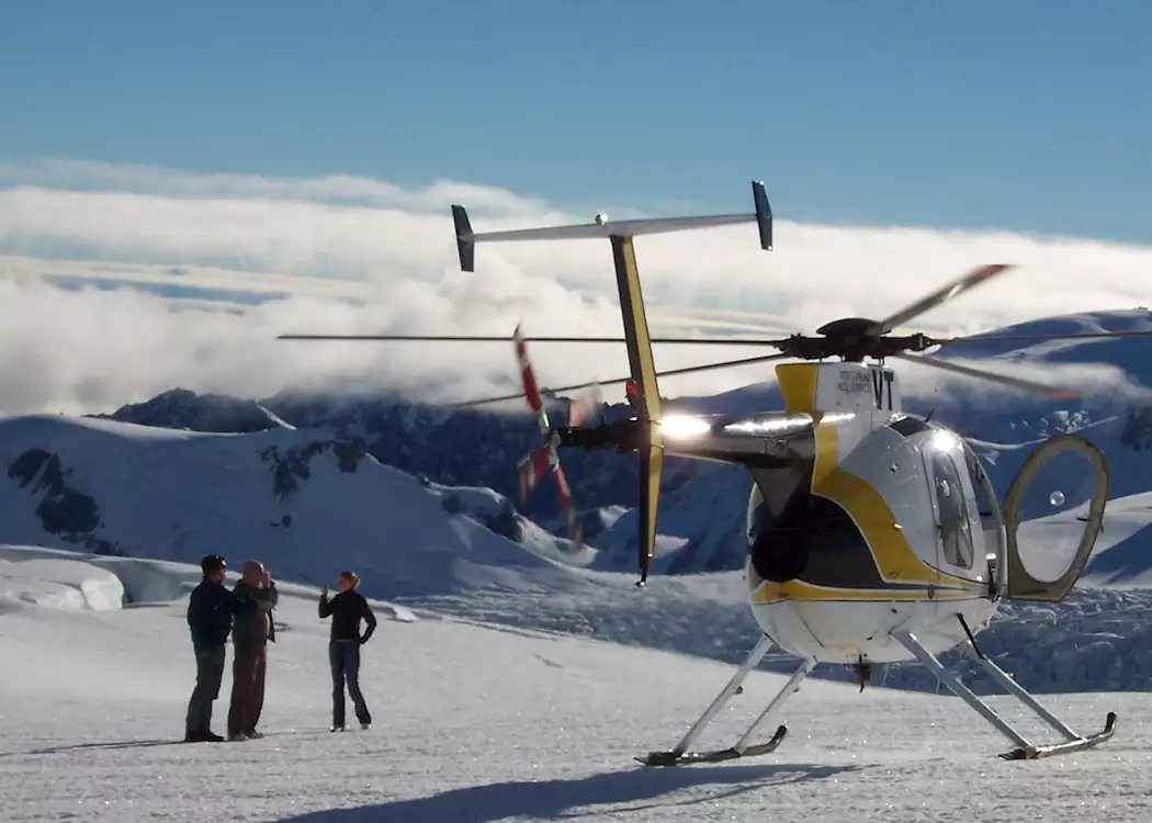 Helicopter landing, Fox Glacier