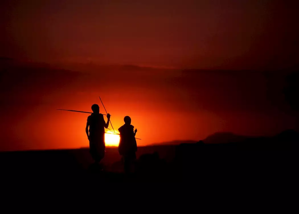 Maasai at sunset, Ngorongoro