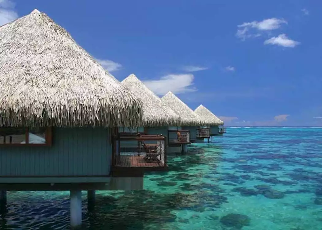 Overwater bungalows in French Polynesia