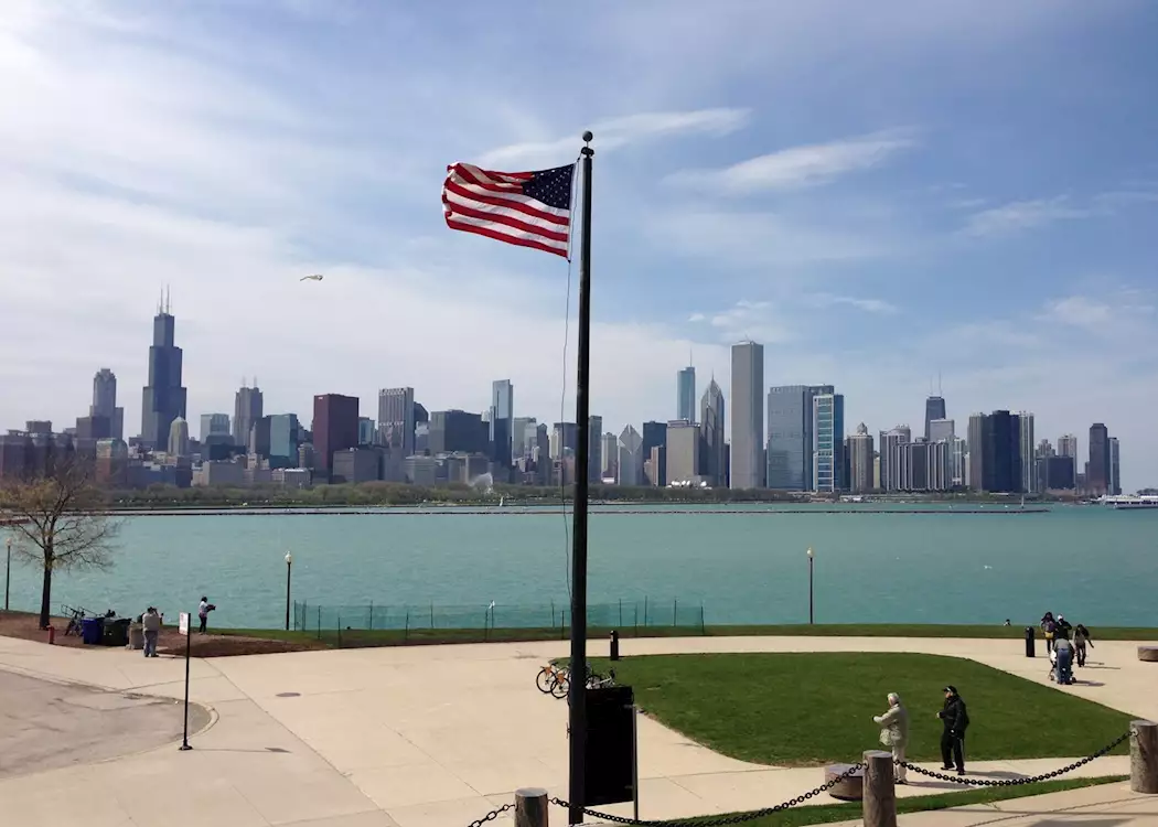 The Chicago skyline and Lake Michigan