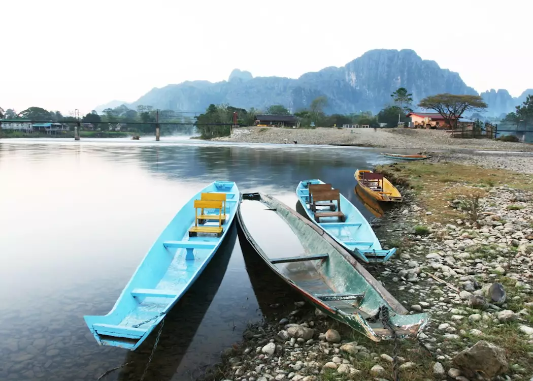Local river boats, Vang Vieng, Laos