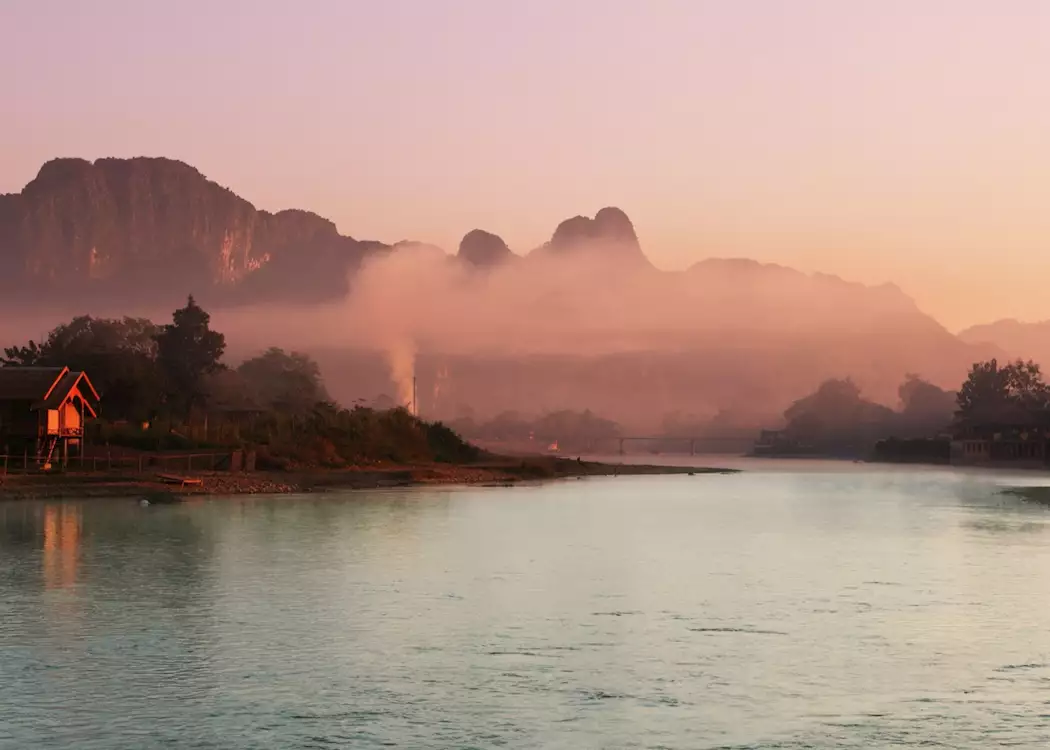 Early morning mist, Vang Vieng, Laos