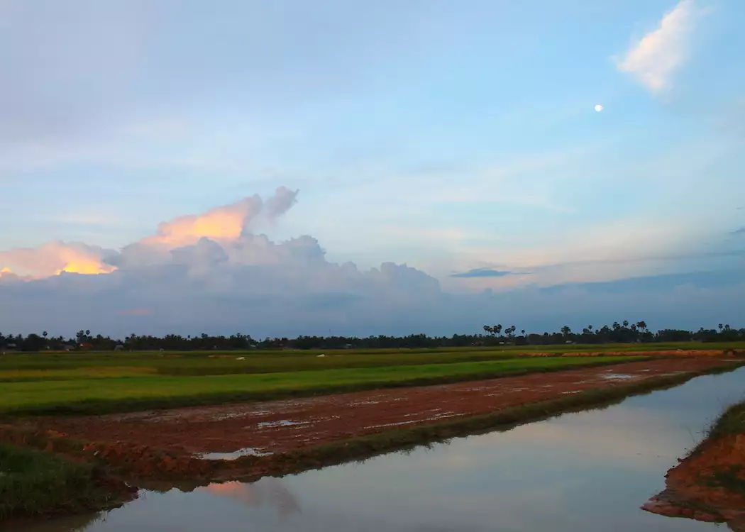 Sunset over Cambodian countryside, Siem Reap, Cambodia