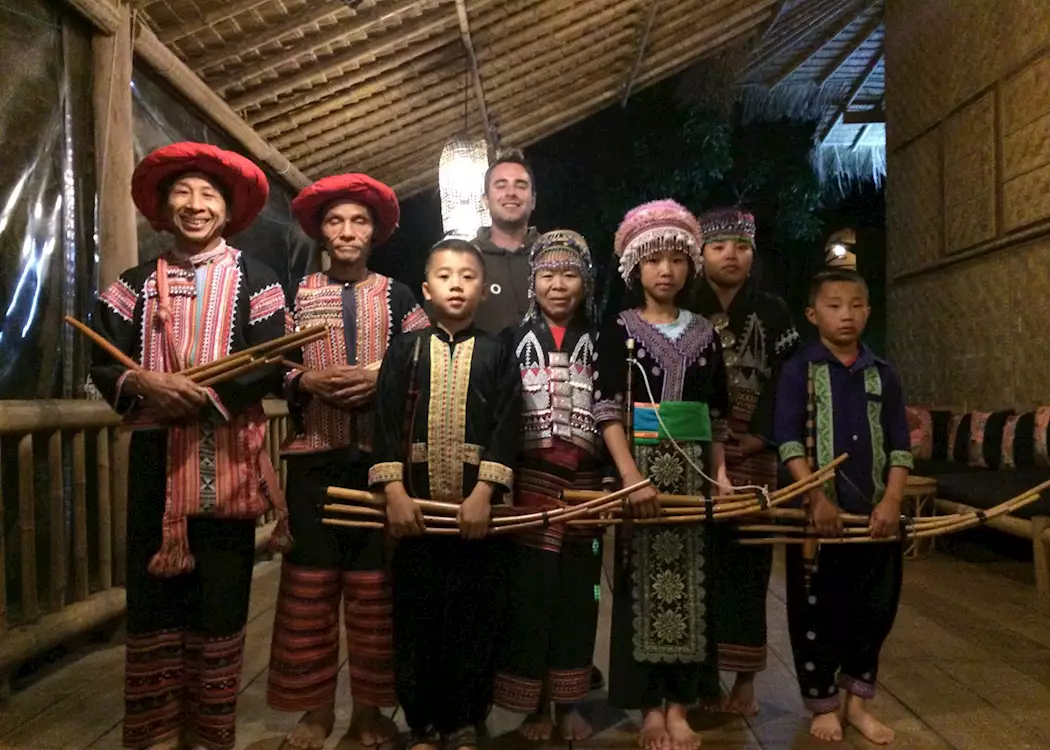 Hmong and Lahu traditional dancers at the Lanjia Lodge