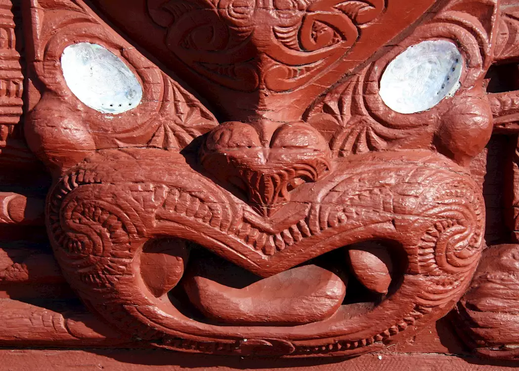 Maori carving at a meeting house, Rotorua