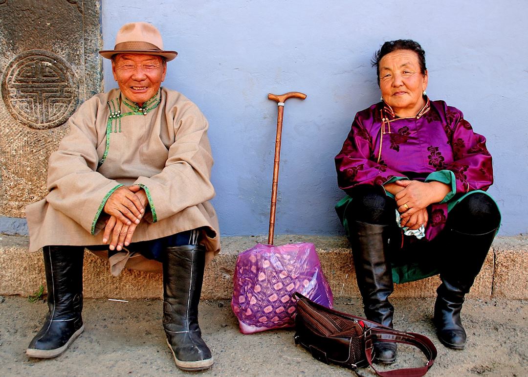 Old couple, Garden Temple in Ulaanbaatar