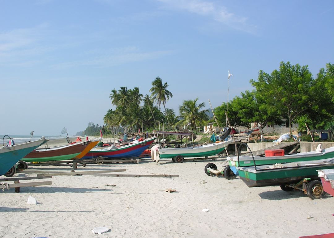Fishing Boats and Beach near Kuala Terengganu, Malaysia
