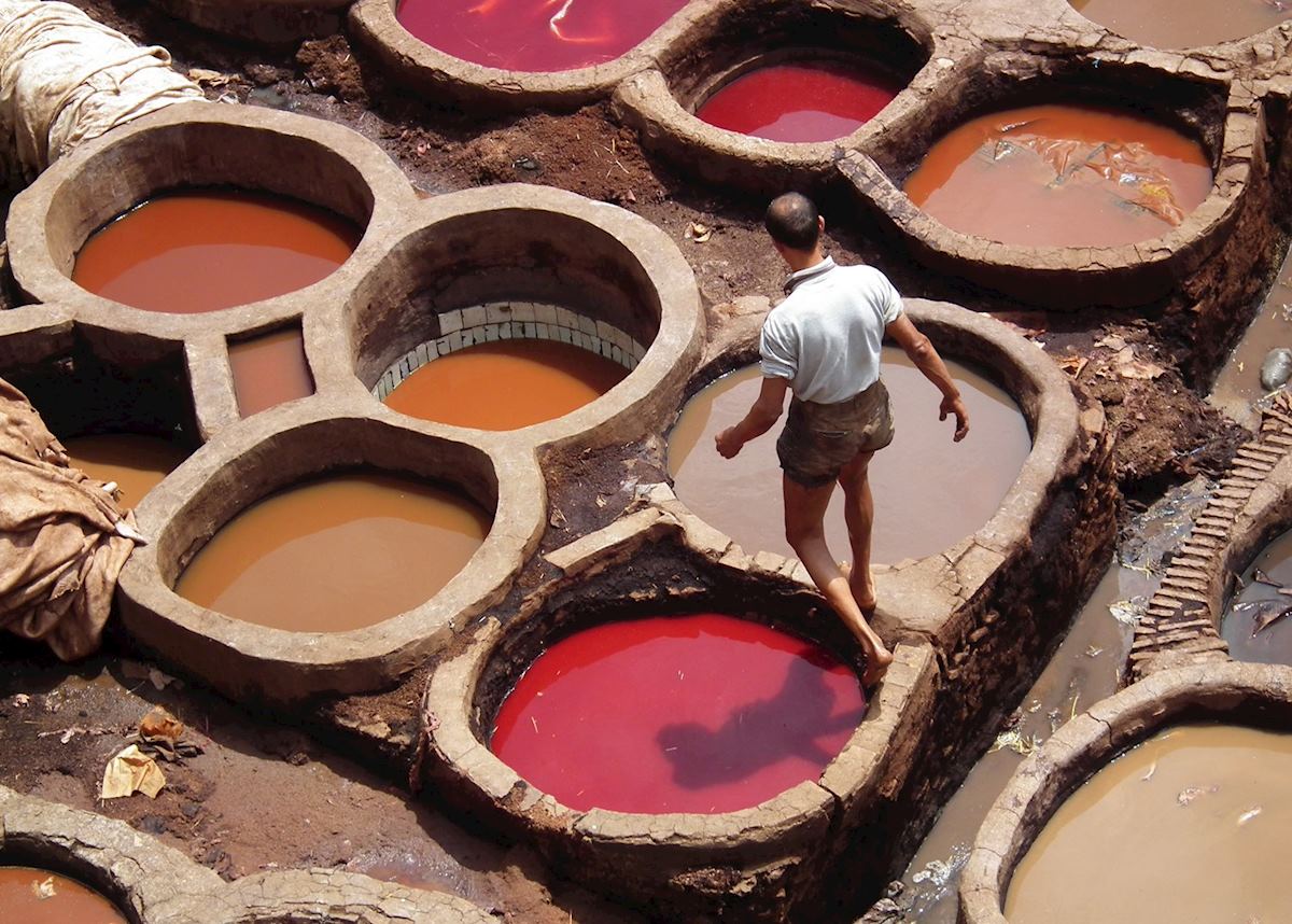 Worker at tanneries, Fez, Morocco Worker at tanneries, Fez, Morocco