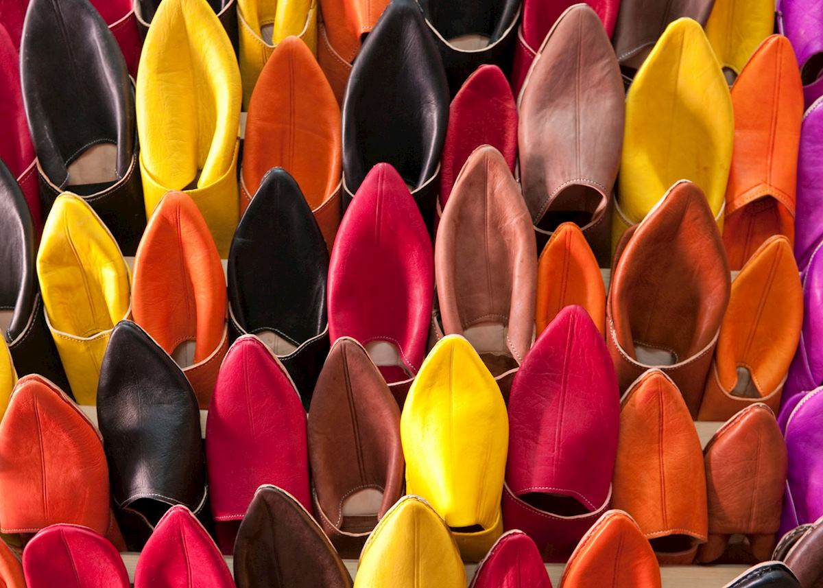 Leather shoes for sale, Fez, Morocco Leather shoes for sale, Fez, Morocco