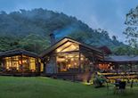 Main building at dusk, El Silencio Lodge