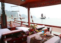 Open air dining on board the L'Amour Junk