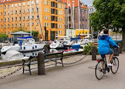 Biker passing Copenhagen canal