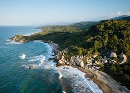 Aerial view of Tayrona National Park's coastline