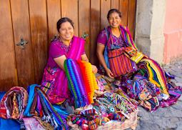 Textile sellers on a street in Antigua, Guatemala