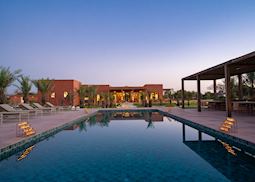 Pool view at dusk 