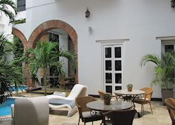 Seating area by pool