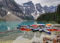 Canoes at Moraine Lake, Alberta