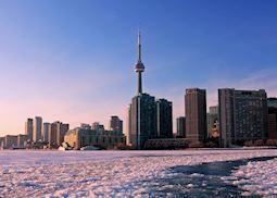 View of the city from the icy water, Toronto