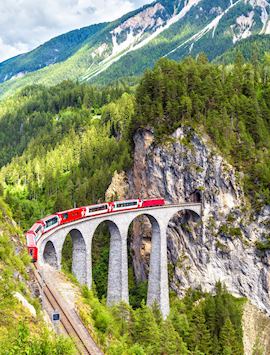 Glacier Express train on the Landwasser Viaduct