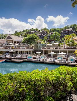 Bay and hotel exterior