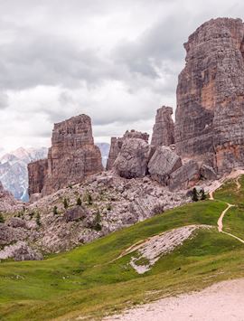 View of Cinque Torri from path, Dolomites