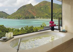 Villa bathroom at Raffles Praslin Villa bathroom at Raffles Praslin