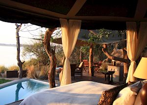 View from bed, Cassia Suite, Chongwe River Camp View from bed, Cassia Suite, Chongwe River Camp