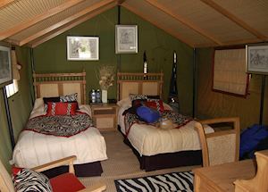 Tent interior at Hideaway River Lodge Tent interior at Hideaway River Lodge