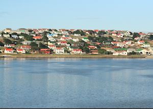 Lafone House sits next to Falkland sound, Stanley