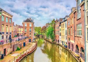 Rows of houses along the Utrecht canal, Netherlands