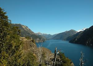 View of Brazo Tristeza (Lake Nahuel Huapi), with Mt. Tronador in the distance