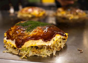 Okonomiyaki at Okonomimura in Hiroshima