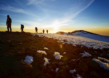 Trekkers near the summit of Mount Kilimanjaro