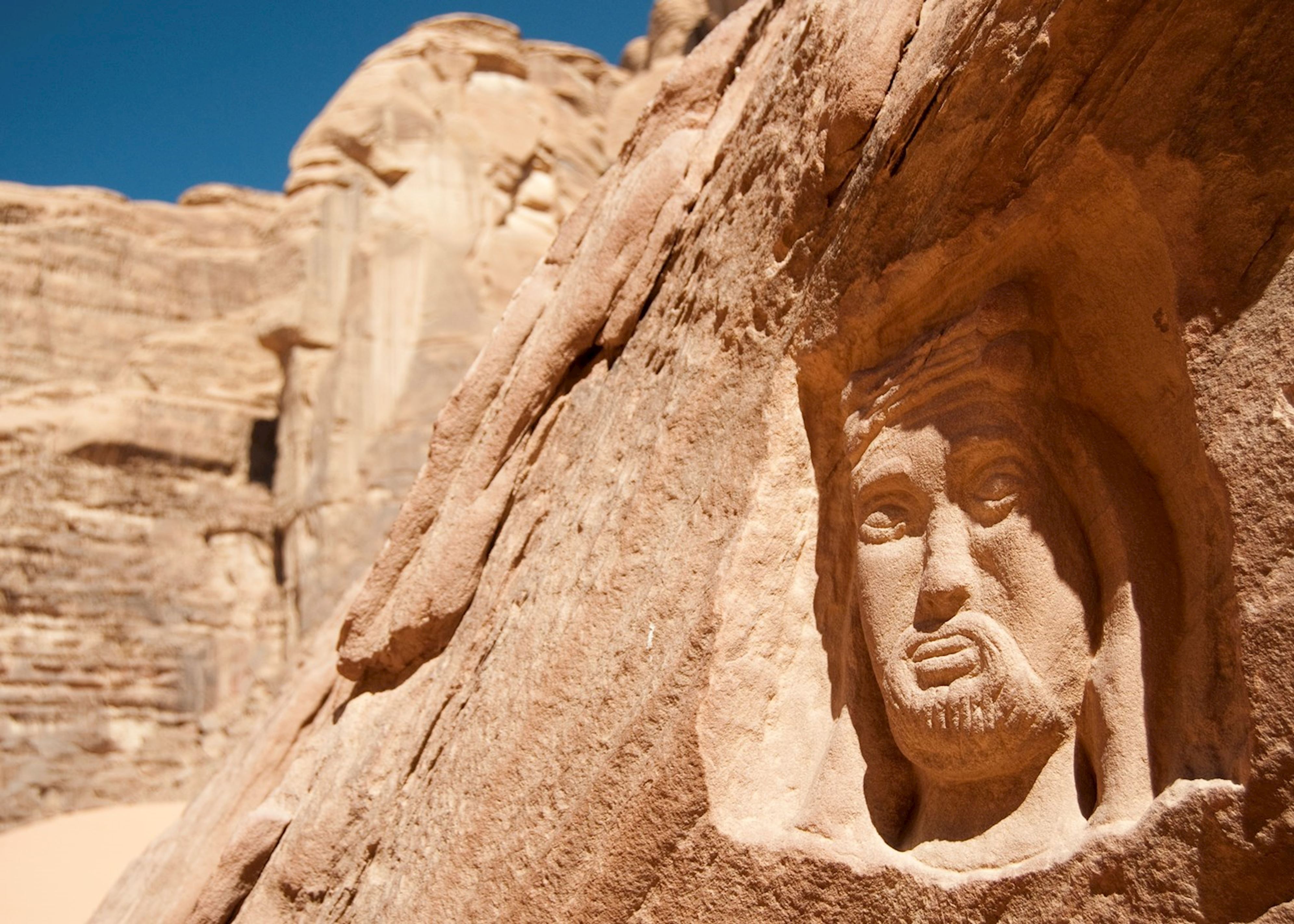 Carving of Lawrence of Arabia, Wadi Rum, Jordan Carving of Lawrence of Arabia, Wadi Rum, Jordan