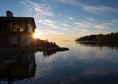 Killarney Mountain Lodge exterior at sunset