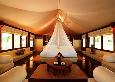 Interior of a tent, Amanwana, Moyo island