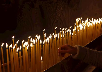 Candles inside the Church of the Holy Sepulchre, Jerusalem