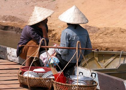 Food Vendors; Ferry to Wat Phou, Laos