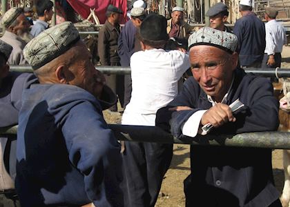 Uighur men, Kashgar Sunday market