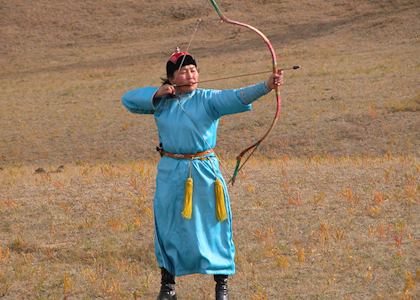 Archer in traditional dress at the Naadam Festival