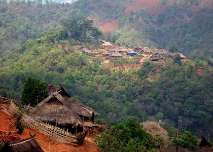 The village of Nor Shen in the distance, trekking near Kengtung