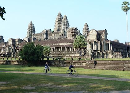 Cyclists at Angkor Wat, Cambodia